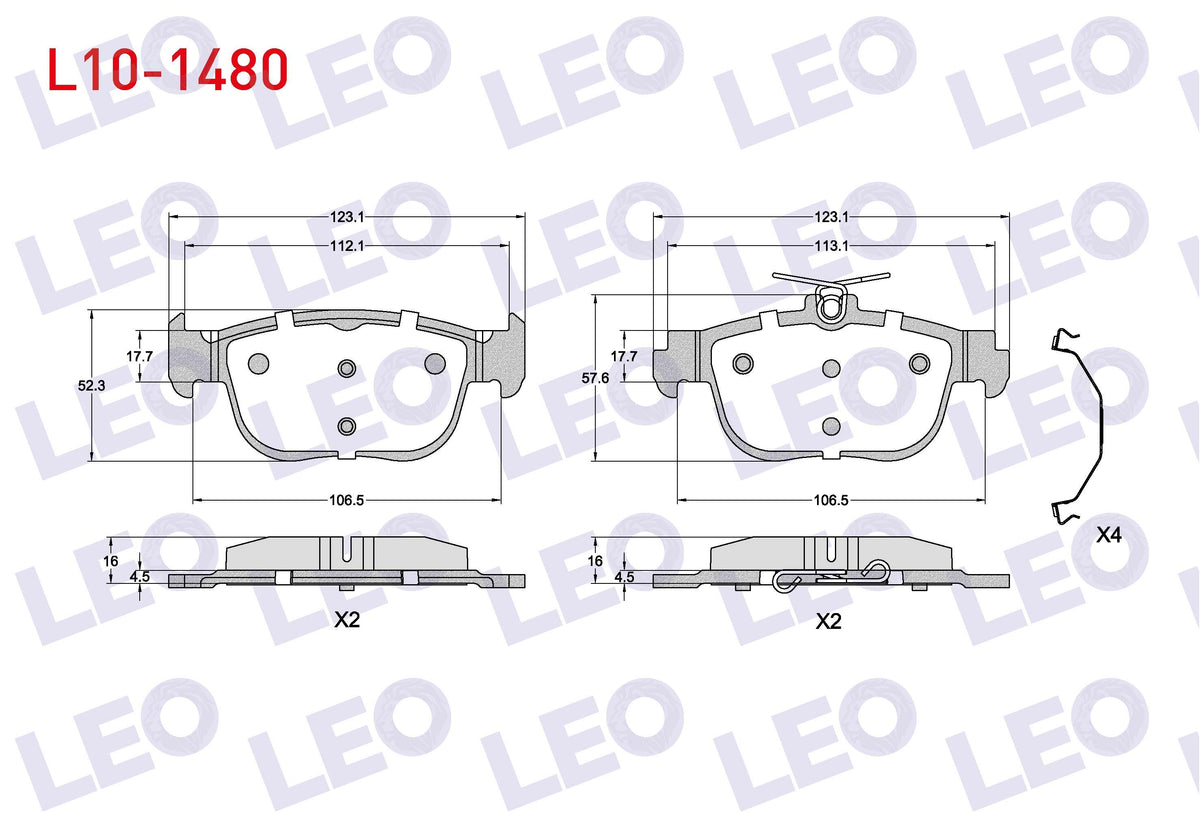LEO L10-1480 Brake Pad Rear 272mm Disc VW Golf VIII-Caddy V 2020-/ Skoda Octavia IV (Nx3) 2020-/ Seat N (Kl1) 2019-/ Audi A3 Sportback (8Ya) 2019 - 1 Piece