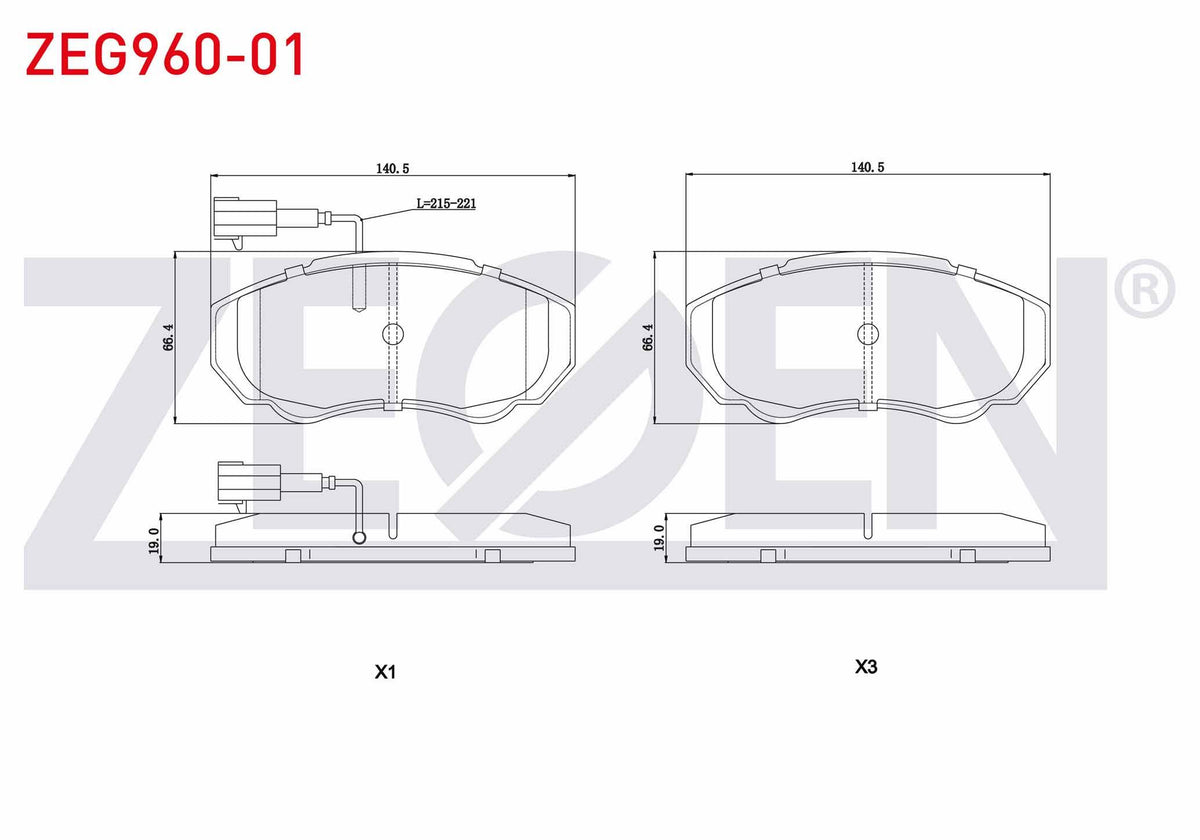 Zegen ZEG960-01 Brake Pad Front with Connector Fiat Ducato 2.8 TDI 2002-2006 / Ducato 2.3 JTD 2002-2006 / Ducato — Brake Pads