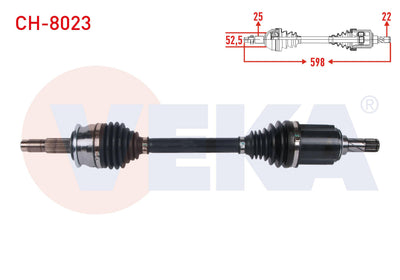 Veka CH-8023 Complete Axle Left Front Length 598mm Chevrolet Aveo (T300) 1.3 D M-T 2011-2014 — Axles, CV Joints & Boots