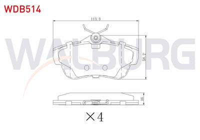 WALBURG WDB514 Brake Pad Rear Fiat Scudo (270) 1.6 Mjt 2007-/ Scudo 2.0 Mjt 2007-/ Citroen Jumpy II 1.6 HDi 2006 — Brake Pads