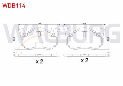 WALBURG WDB114 Brake Pad Rear Peugeot 206 (2A / C) 1.6i 16V 1998-2006 / 1.6 HDi 1998-2006 / 2.0 HDi 1998-2006 / — Brake Pads