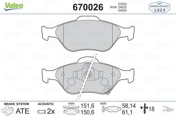 Valeo 670026 Brake Pad Front Yaris 06-11 1.0-1.3Vvti *D4d* — Brake Pads