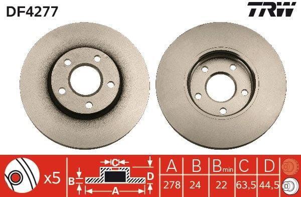 TRW DF4277 Front Brake Disc for Tourneo Connect 02-13 — Brake Rotors & Drums