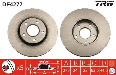TRW DF4277 Front Brake Disc Compatible with Ford Connect, Ford Tourneo 2002-2013 — Brake Rotors & Drums