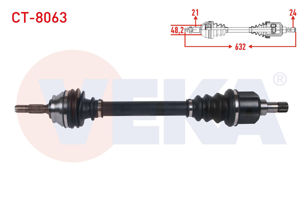 Veka CT-8063 Complete Axle Left Front Length 632mm Citroen C4 Cactus 1.2 Thp A-T / 1.6 Blue HDi A — Axles, CV Joints & Boots