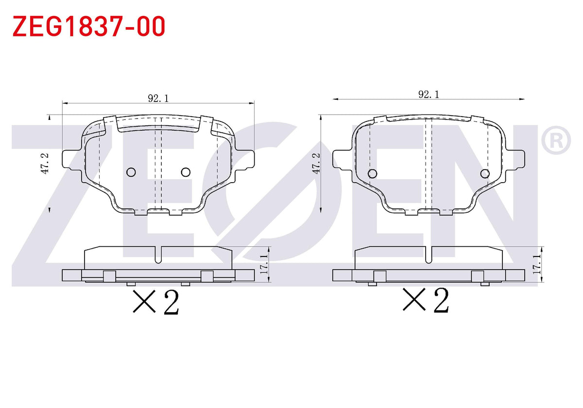 Zegen ZEG1837-00 Brake Pad Rear Peugeot Rifter 2018-/ Partner 2018-/ Toyota Proace City 2019-/ Opel Combo 2018-/ — Brake Pads