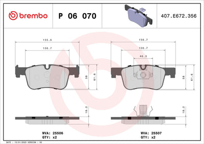 Brembo P06070 Brake Pad Front BMW F20 F21 F30 F31 F32 F33 F36 G20 2550601 — Brake Pads