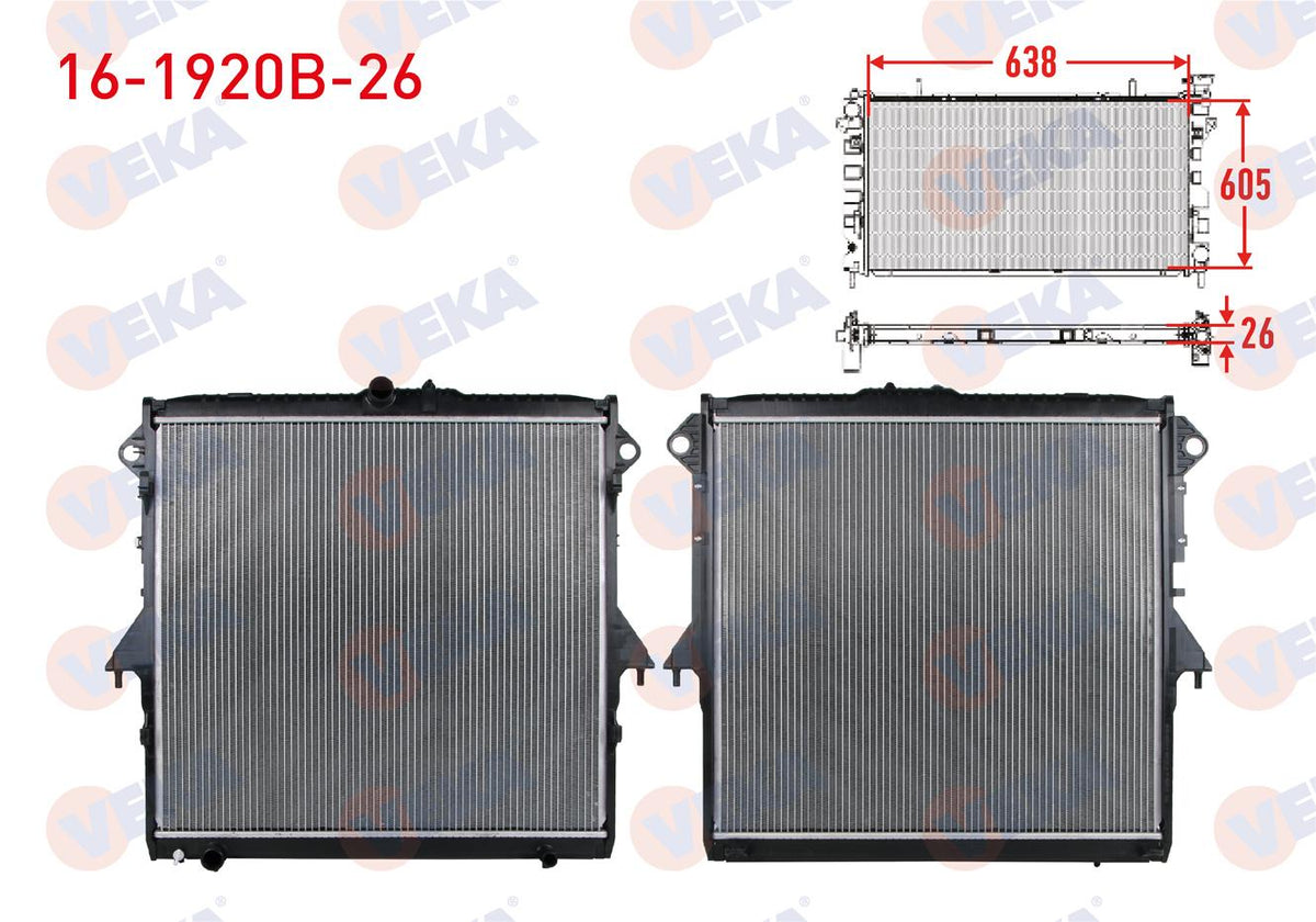 Veka 16-1920B-26 Su Radiator Brazing Thickness 26mm Ford Ranger (Tke) 2.2 TDCi M-T Ac + 2011 — Radiators & Fans