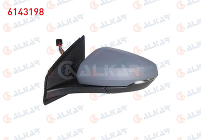 Alkar 6143198 Outer Rear View Mirror Left Electric Aspheric Heated Primed Automatic Folding with — Tail, Signal & Reflectors