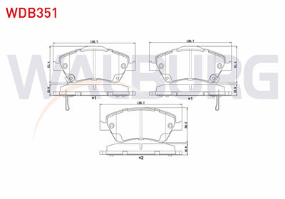 WALBURG WDB351 Brake Pad Front with Wear Indicator Toyota Corolla 1.4 D 2007-2012 / Corolla 1.4 D-4D 2007-2012 / — Brake Pads