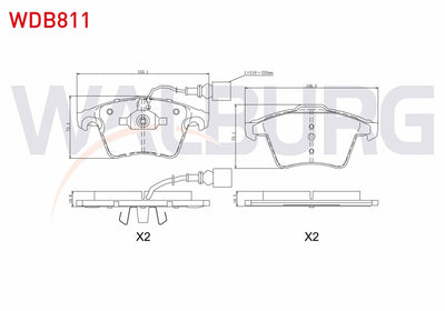 WALBURG WDB811 Brake Pad Front with Connector Volkswagen Touareg 3.2i V6 2002-2010 / Touareg 2.5 R5 TDI 2002-201 — Brake Pads