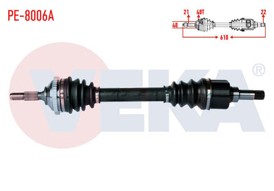 Veka PE-8006A Complete Axle Left Front Peugeot 206 (2A / C) 1.4 HDi ABS li 48 Outer Length 610mm 1 — Axles, CV Joints & Boots