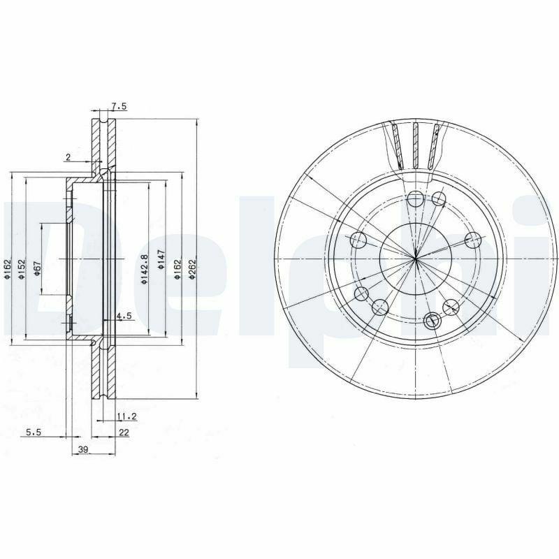 Delphi BG2397 Brake Disc - Ventilated 5-Hole Type — Brake Rotors & Drums