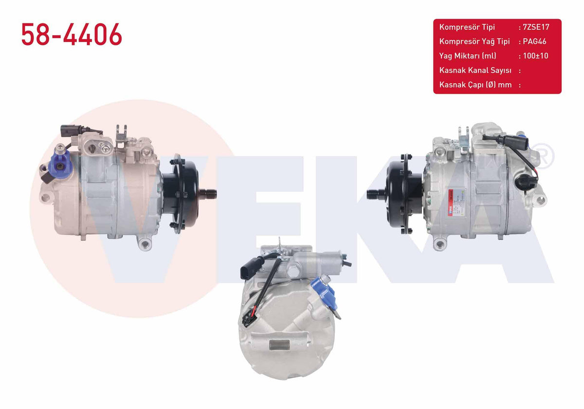 Veka 58-4406 A/C Compressor Volkswagen Touareg 2.5 R5 TDI-3.0 V6 TDI-5.0 R50 TDI 2002-2010 / Transporter V 2.5 TDI 2003-2011