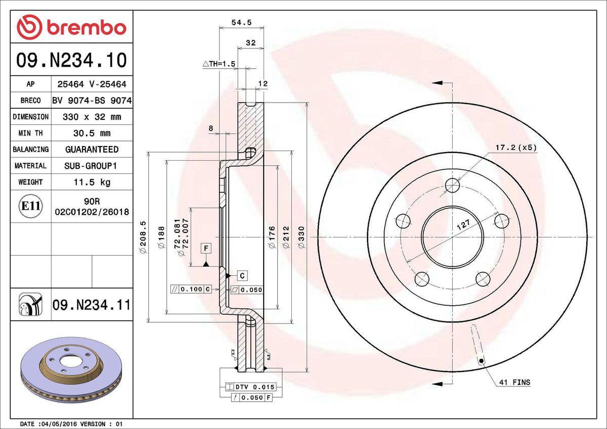 Brembo 09.N234.11 Brake Disc Front UV Coated Jeep — Brake Rotors & Drums