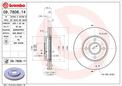 Brembo 09.7806.11 Brake Disc Front Ford Fiesta/Focus 95-10 | Set of 2