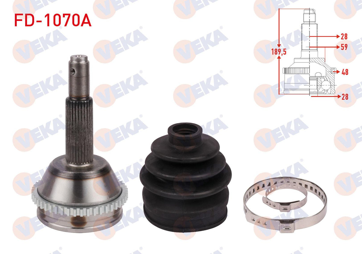 Veka FD-1070A CV Joint Left-Right Front Outer ABS li 48 Outer 28X28x59 Length 189,5mm Ford Transit (V347) Large Head 140 Hp 2006-2014