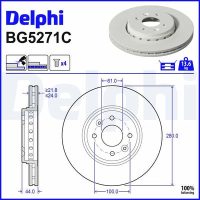 Delphi BG5271C Brake Disc Front Clio III Megane I-II Kangoo Laguna — Brake Rotors & Drums