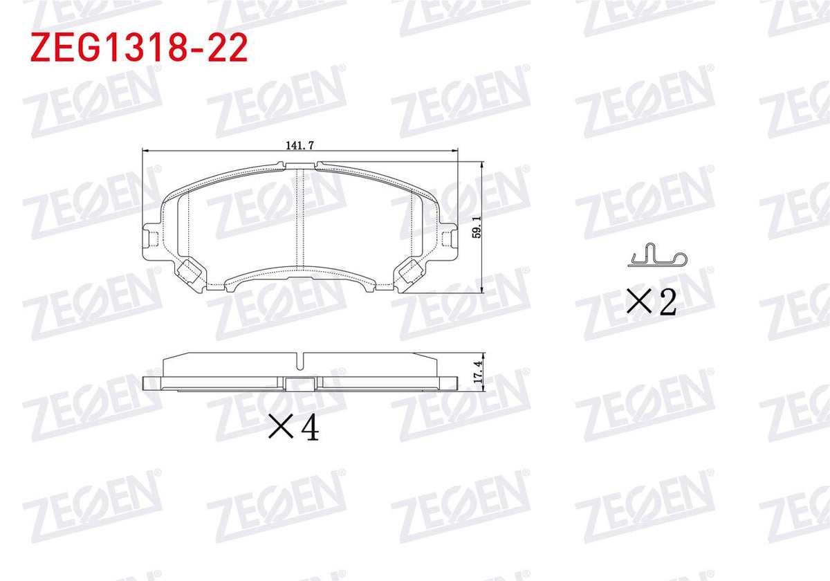 Zegen ZEG1318-22 Brake Pad Front Nissan Qashqai 2014-/ X-Trail 2013-/ Renault Kadjar 2015-/ Megane IV 2016-/ Tal — Brake Pads