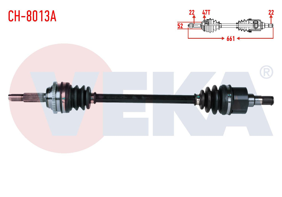Veka CH-8013A Complete Axle Left Front Chevrolet Aveo (T250) 1.2 8V Soch ABS li 47 Outer M-T Lengt — Axles, CV Joints & Boots