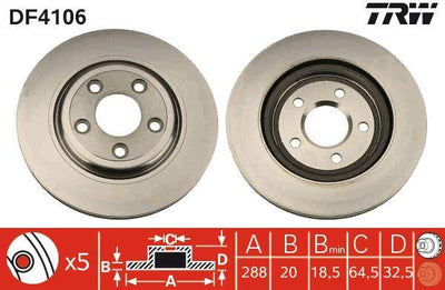 TRW DF4106 Brake Disc Rear Air 288 M Jaguar S-Type-Xj 02-07