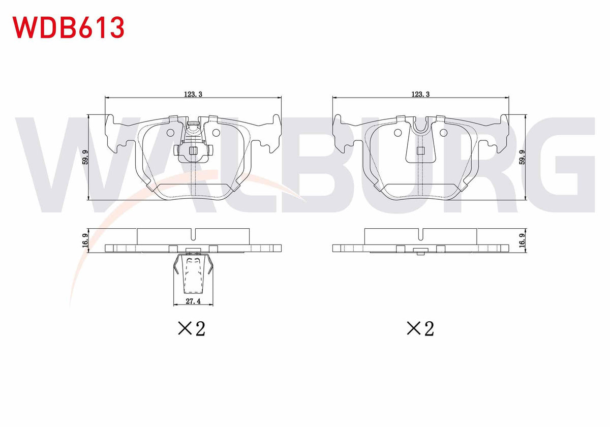 WALBURG WDB613 Brake Pad Rear Land Rover Rangerover III 3.0 TD 6 2002-2012 / BMW X5 3.0 D 2000-2007 / (E53) 3.5 — Brake Pads