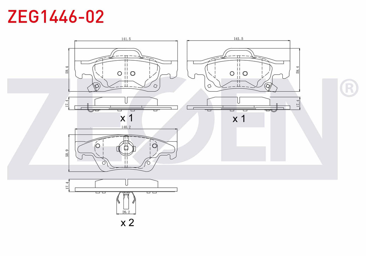 Zegen ZEG1446-02 Brake Pad Rear with Wear Indicator Jeep Grand Cherokee IV (Wk,Wk2) 3.0 Crd 4X4 2010-/ Grand Cherokee IV (Wk,Wk2) 3.6 V6 4X4 2010