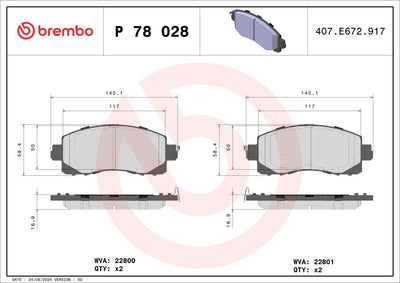 Brembo P78028 Brake Pad Front Low-Met Subaru — Brake Pads