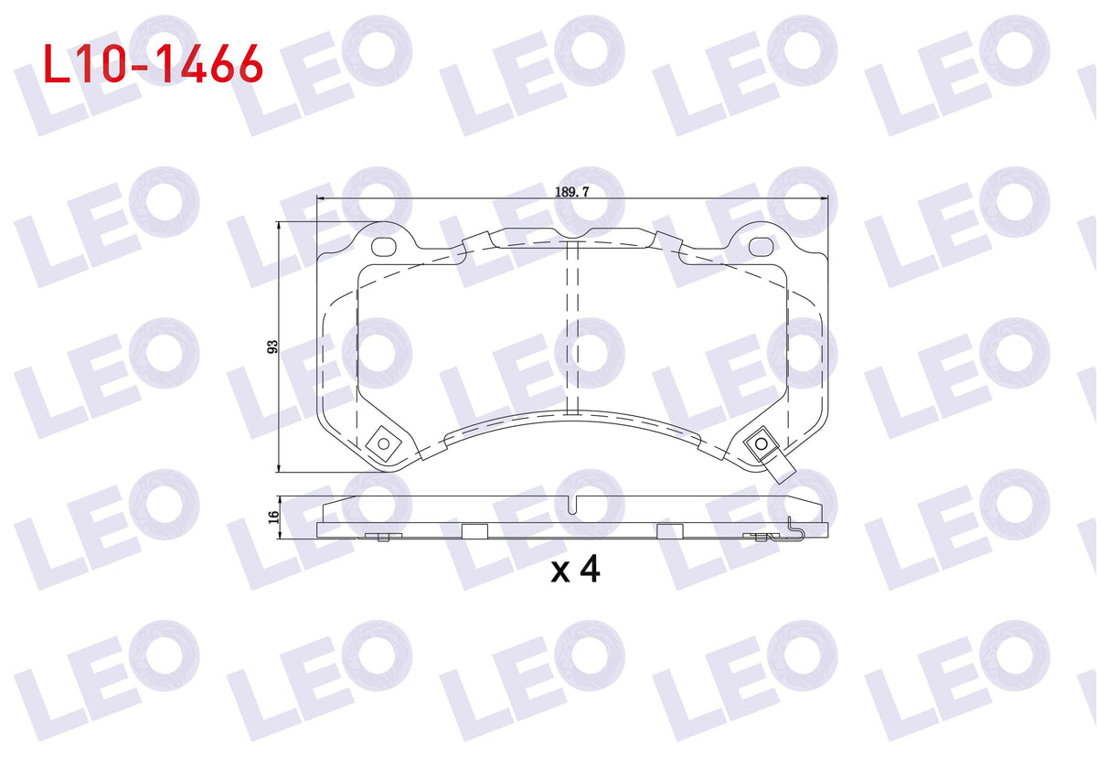 LEO L10-1466 Brake Pad Front with Wear Indicator Jeep Grand Cherokee IV (Wk,Wk2) 3.0 Crd 2010