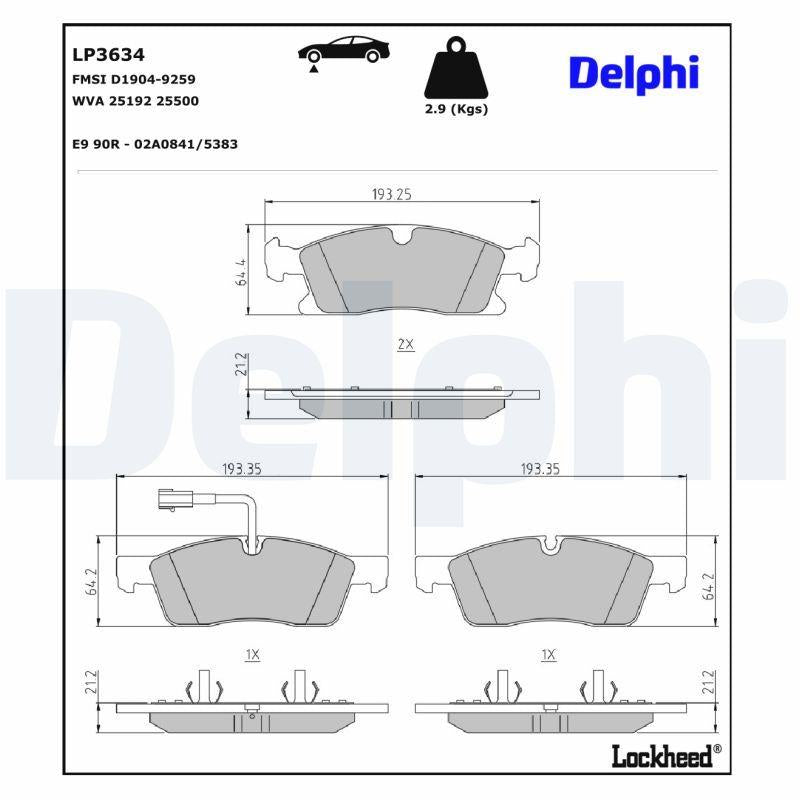 Delphi LP3634 Brake Pad Warning with Connector Front Maserati 06 2016