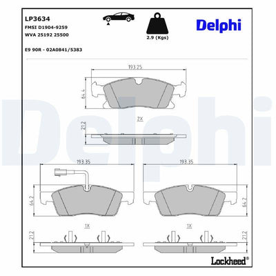 Delphi LP3634 Brake Pad Warning with Connector Front Maserati 06 2016