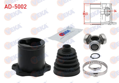 Veka AD-5002 CV Joint Left-Right Front Inner Audi A4 (8K2,B8) 2.0 TDI Freze Outer 34 Length 88 — Axles, CV Joints & Boots