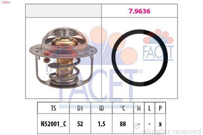 Facet 7.8554 Thermostat 88 °C Grand Vitara 1.6 1998-2003 Sx4 1 — Water Pump & Thermostat