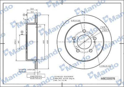 Mando MBC030076 Ssangyong Musso Grand 19 > Rear Brake Disc — Brake Rotors & Drums
