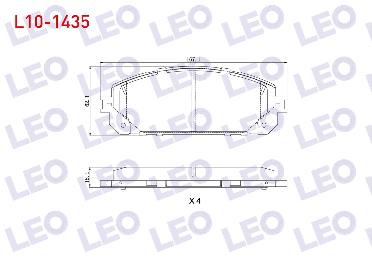 LEO L10-1435 Brake Pad Front Cable Drilled Jeep Cherokee (Kl) 2.0 Crd 2014-/ Cherokee (Kl) 3.2 V6 2014
