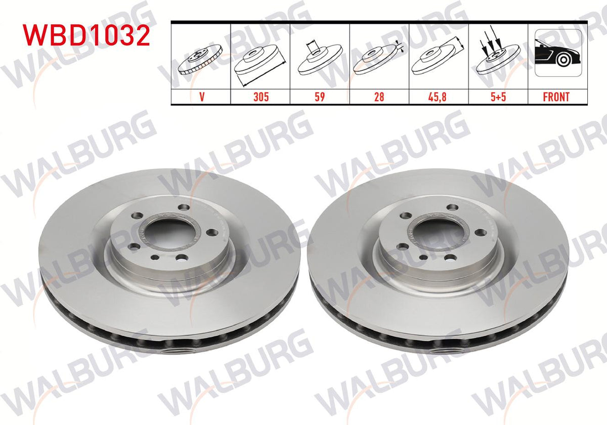WALBURG WBD1032 Brake Disc Front Air 5 Bjn 305X28x59x45 — Brake Rotors & Drums