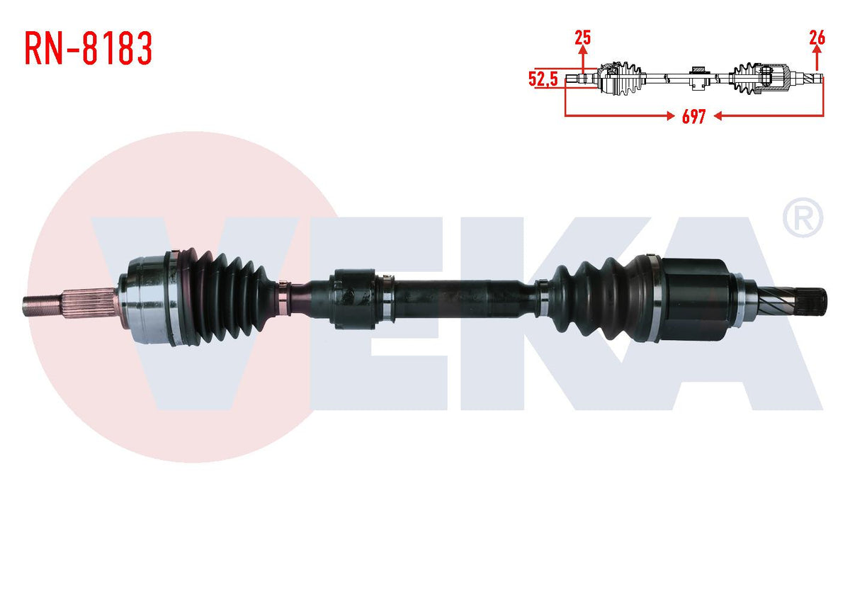 Veka RN-8183 Complete Axle Left Front Length 742mm Renault Megane IV 1.3 TCE (Euro 6) M-T (Snz-Tl4 — Axles, CV Joints & Boots