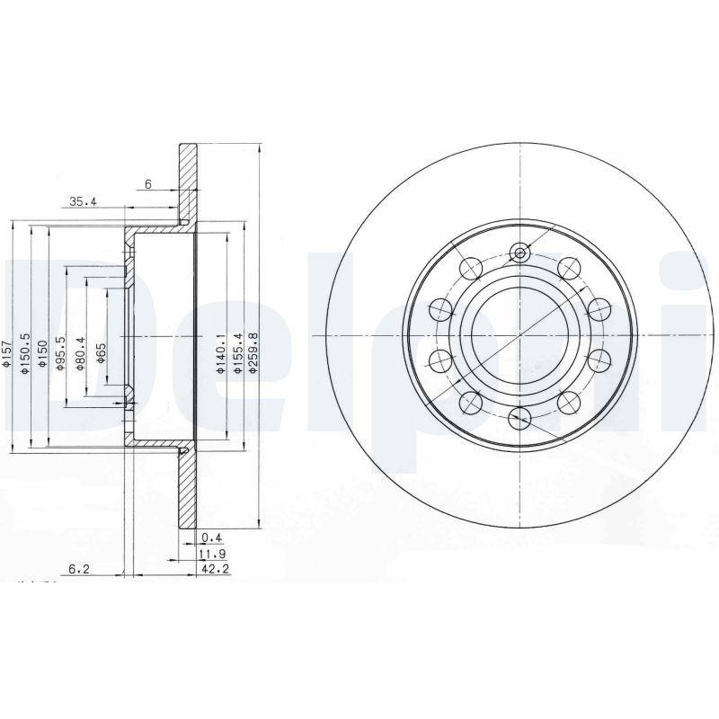 Delphi BG3890C Disc Rear VW Caddy III Golf V-VI Jetta III Audi A3 Skoda Octavia