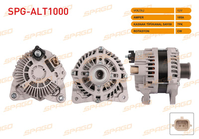 SPAGO SPG-ALT1000 Alternator 12V 185A 7Pk (Alt5340) Master III 10-25-Megane III IV-Fluence 13-15 (1.6 2 — Starting & Charging