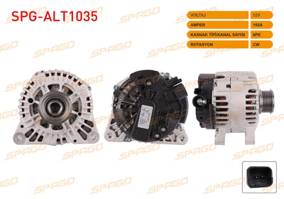SPAGO SPG-ALT1035 Alternator (V Type) 12V 150A 6Pk (Alt8722) Partner Expert Boxer / Berlingo Jumpy Jump — Starting & Charging