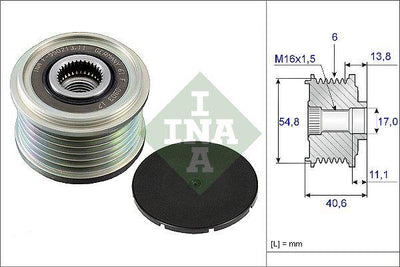 INA 535010210 Alternator Pulley Clio III/Modus/Note/Micra/Qashqai/Juke 1.5 dCi 6 Grooved — Starting & Charging