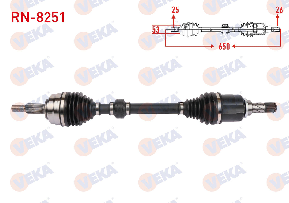 Veka RN-8251 Complete Axle Left Front Length 650mm Clio V (B7_) 1.0 TCE 100 (B7mt) 5 Gear 15 Rim M — Axles, CV Joints & Boots