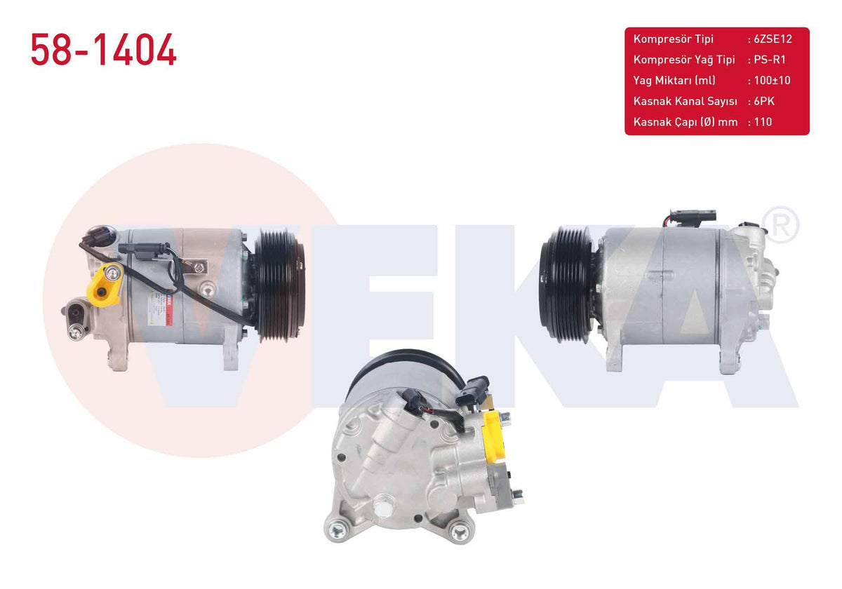 Veka 58-1404 A/C Compressor 6Pk 110mm BMW 2 Series (F45) 216D 2014-/ 5 Series (F10) 520 D 2010-/ X1 (F48) 2.0D 2014-/ X3 (F25