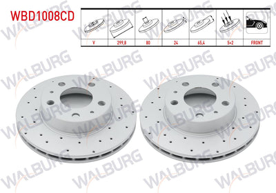 WALBURG WBD1008CD Brake Disc Front Air Coated Performance Drilled 5 Bjn 299,8X24x80x65 — Brake Rotors & Drums