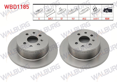WALBURG WBD1185 Brake Disc Rear Straight 4 Bjn 269, 7X9 and 2 more models — Brake Rotors & Drums