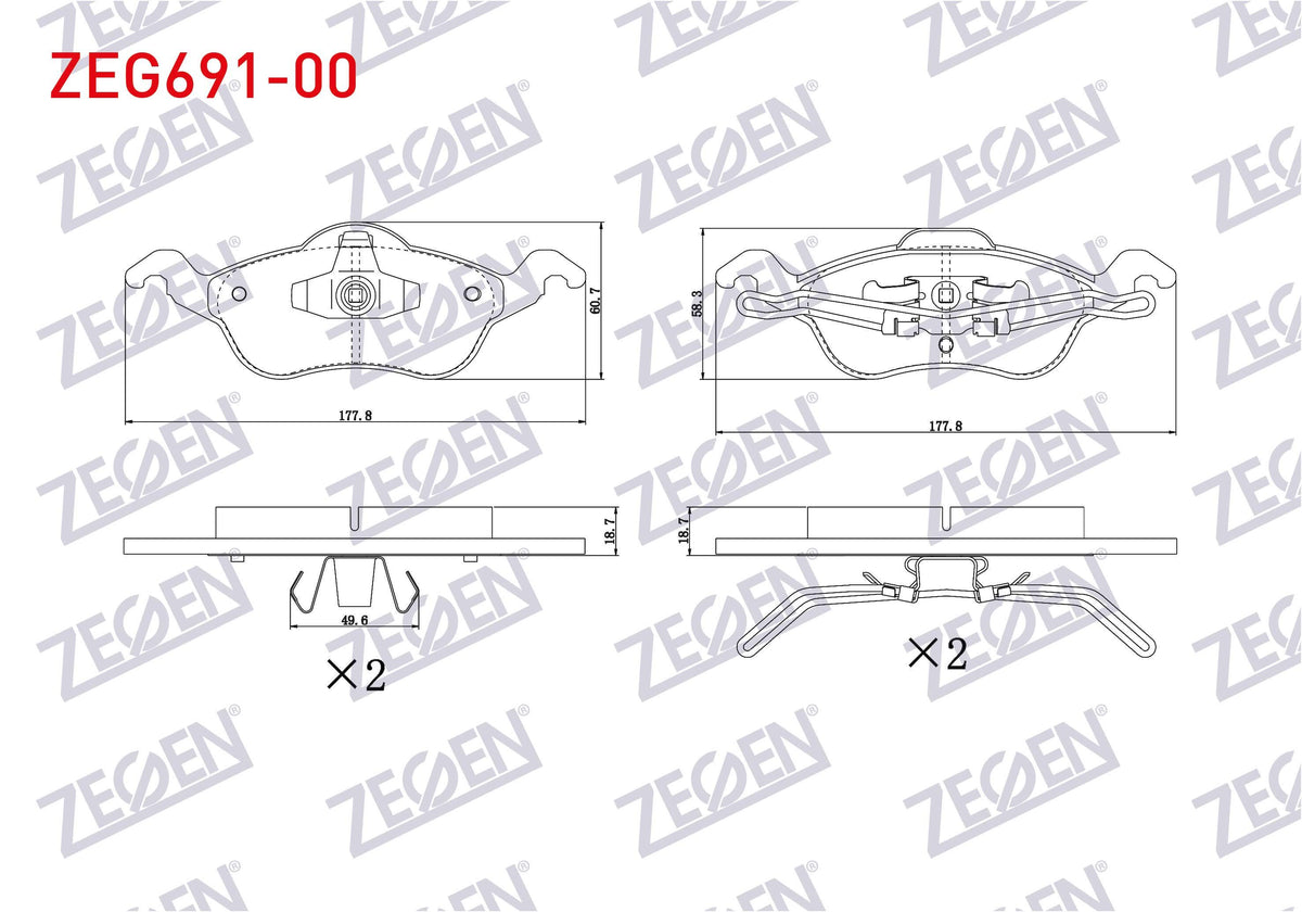 Zegen ZEG691-00 Brake Pad Front Ford Focus I 1.6i 16V 1998-2004 / Focus I 1.8i 16V 1998-2004 / Focus I 1.8 TDCi — Brake Pads