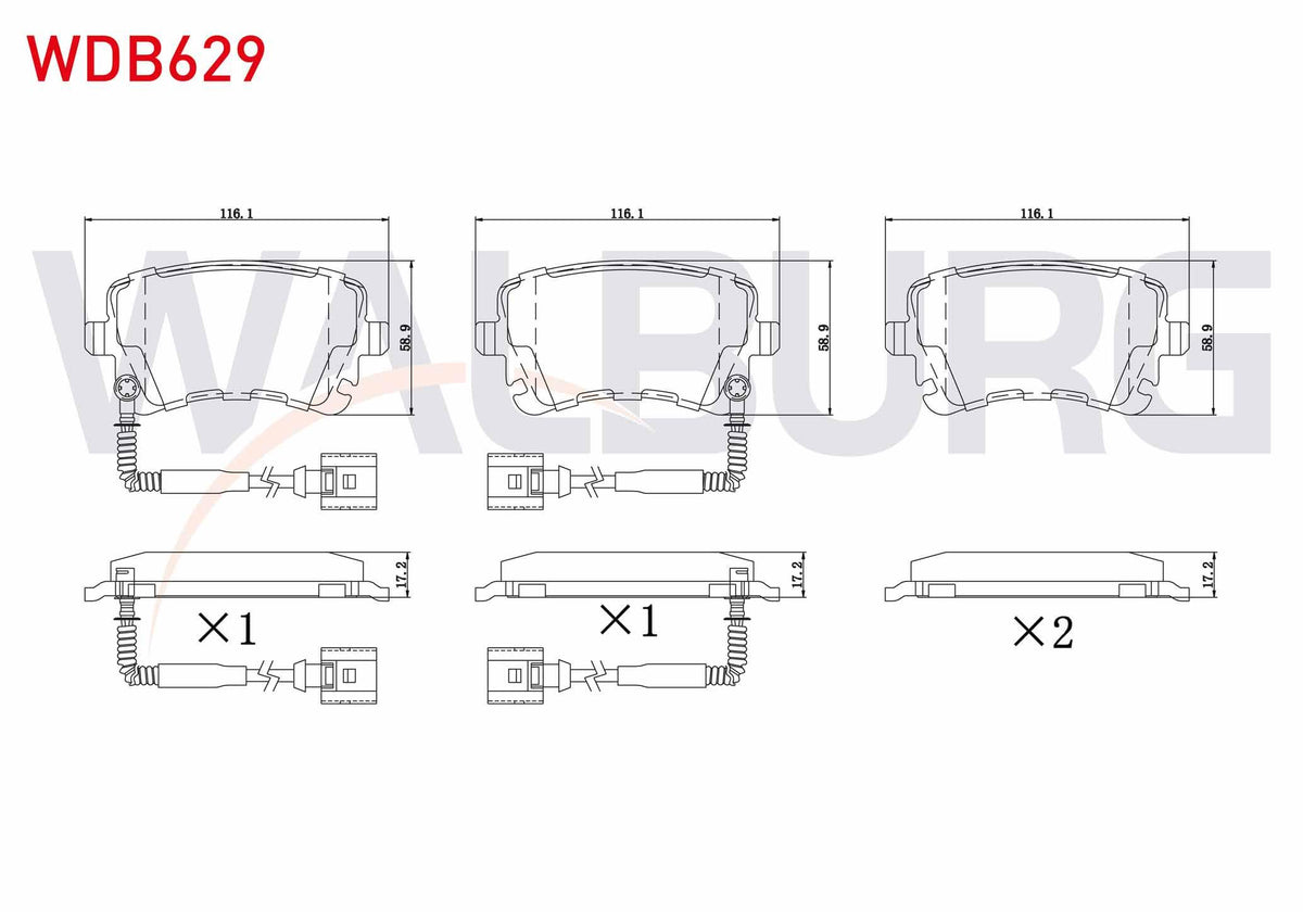 WALBURG WDB629 Brake Pad Rear with Connector Audi A8 3.0 TDI 2003-2010 / A8 4.2 V8 TDI 2003-2010 / A8 3.0 V6 TDI — Brake Pads