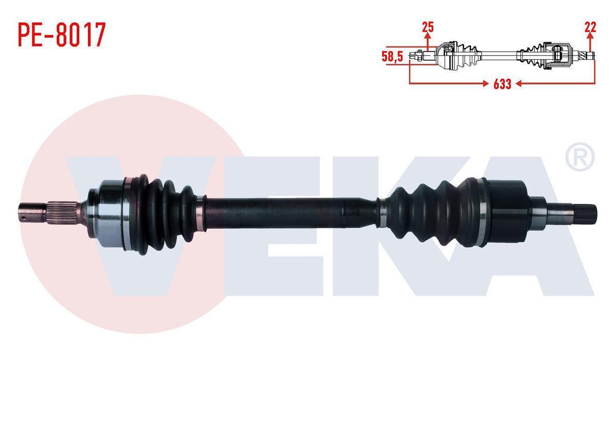Veka PE-8017 Complete Axle Left Front Peugeot 307 (3A / C) 1.4 Ma Transmission Length 633mm 2000-2 — Axles, CV Joints & Boots