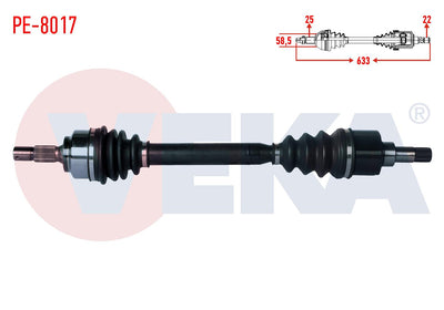Veka PE-8017 Complete Axle Left Front Peugeot 307 (3A / C) 1.4 Ma Transmission Length 633mm 2000-2 — Axles, CV Joints & Boots