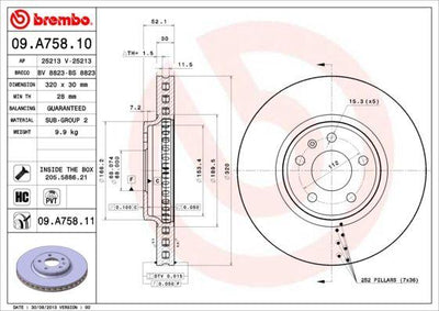 Brembo 09.A758.11 Brake Disc Front Audi A4/A5/Q5 320X30 08-16 — Brake Rotors & Drums